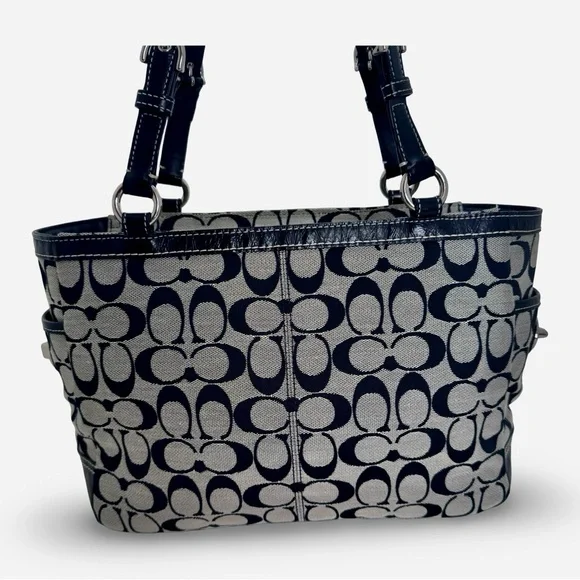 Coach Signature Turnlock Black Gray Jacquard Canvas Leather Trim F14281 - Picture 2 of 12